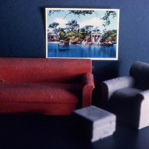 Red Couch/ Gray Chair/ Broghese Garden